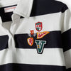 L&S Badges Embroided Navy Blue And White Strips Short Body Full Sleeves Polo T-shirt 14979 A