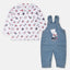 PN True Love Embroided Denim Dungaree With Shirt Bear Print 2 Piece Set 11781