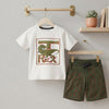 JC Trex Dino Print T-Shirt Orange & Green Contrast with Dino Shorts Print 2 Piece Set 14087