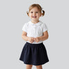 M&M Fancy Button White Plain T-Shirt with Elastic Waist Skirt Dark Blue 2 piece Set 14996