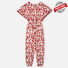 B.X Red Leaves Style Sleeves Lenan White Jumpsuit 9364
