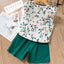 FH Floral Print Top With Green Shorts 2 Piece Set 11638
