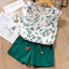 FH Floral Print Top With Green Shorts 2 Piece Set 11638