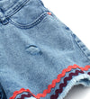 OM ZigZag Rough Bottom Girls Denim Blue Shorts 10794