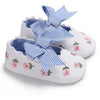 VLSN white Blue Stripes Bow Small Floral Embroided Prewalkers 13935