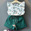 FH Floral Print Top With Green Shorts 2 Piece Set 11638