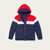 U Color Block Placket Red With Blue Puffer Jacket 11784
