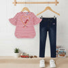DKY Braid Heart Pink Top With Blue Denim 2 Piece Set 4202