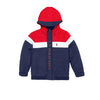 U Color Block Placket Red With Blue Puffer Jacket 11784