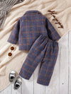 SHEN kids Check Pant Coat Blue Suiting Set 13991