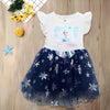 BXD Sequin Style Frozen Foil Print Bottom White With Blue Frock 11631