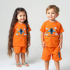 HT Air Club Embroided T-shirt & Zig Zag Cord Shorts Orange 2 Piece Set 14078