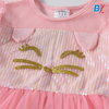 VKT Cat Shimmering Face Sequin Top Multy Bottom Full Sleeves Pink Frock 10147