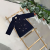 BTY Daisy Flowers Embroided Navy Blue Warm Wool Coat 10157