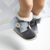 MPW Side Pearls Bow Velvet Grey Fur Soft Bottom Shoes 10364