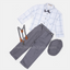 B.B Sketch Lines White Shirt & Grey Pant 5 Piece Set With Bow , Gallace & Cap 10460