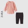 ZR Contrast Grey Trouser Front Pocket Tea Pink Long Shirt Thermal 2 Piece Set 10467