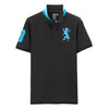 GRN 3D Lion Blue Embroidery Black Polo