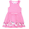 PLM Sleeveless Rainbow Unicorn Pink & White Stripes Frock