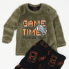 PMK Game Time Emberioded Green With Black Fluffy Fleece Two Piece Trouser Set 10239