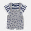 QLT Dino Print Grey Dungaree With Stripe Tshirt 2 Piece Set 4171