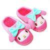 Green Bow White Face Warm Pink Winter Slippers 8324