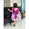XB Floral Print Contrast Top Big Bow Silk Fairy Frock With Headband 9246