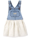 OSH Glitter Dots White Flare Blue Denim Frock 9706