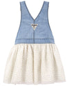 OSH Glitter Dots White Flare Blue Denim Frock 9706
