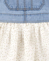 OSH Glitter Dots White Flare Blue Denim Frock 9706