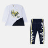 CHO Run Baby White & Navy Blue Frock & Legging 7466
