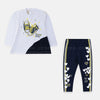CHO Run Baby White & Navy Blue Frock & Legging 7466