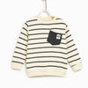 MNG Bear Patch Black Pocket Stripe Grey Sweatshirt 3369