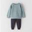 ZR Thin Stripes Dull Cadet Blue Sweatshirt Dark Blue Trouser 2 Piece Set 7744