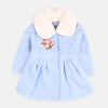 GDKY Fur Neck Flower Embroidered Blue Wool Coat 7755