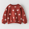 ZR Heart Print Down Shoulder Loose Rust Sweatshirt 7575