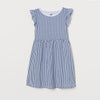 HM Blue and White Lines Sleeves Frill Frock 2229