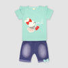 Yougi Applique Turquoise Bunny With Purse 2 Piece Set 2265