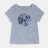 OBB Applic Flower White-Blue Stripes Top 1376