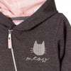 L&S Meow Embroidered Orange Dark Grey Girls Zipper Hoodie 2764