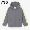 ZR Grey With Fluorescent Green Stripe Zipper Hoodie 785