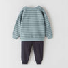 ZR Thin Stripes Dull Cadet Blue Sweatshirt Dark Blue Trouser 2 Piece Set 7744