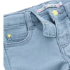 OM Light Blue Be Happy Yellow Heart Button Denim 1297