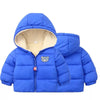 Duyi Bear Print Fleece Inner Royal Blue Puffer Jacket 7632