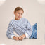 MNG Down Shoulder White And Blue Stripes Sweatshirt 9875