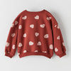 ZR Heart Print Down Shoulder Loose Rust Sweatshirt 7575