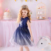 VKT Glitter Unicorn Moon Light Net Bottom Blue Frock 7492