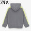ZR Grey With Fluorescent Green Stripe Zipper Hoodie 785