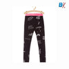 LS White Print Elastic Belt Black Legging 4393