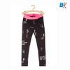 LS White Print Elastic Belt Black Legging 4393